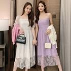 Spaghetti Strap Lace A-line Dress / Short Sleeve Square Neck Lace A-line Dress