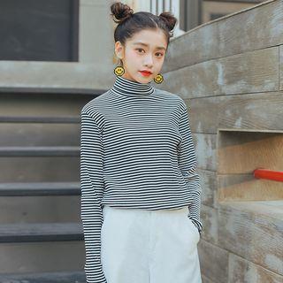 Mock-neck Stripe Long-sleeve Top