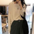 Heart Embroidered Neckline Long-sleeve Shirt Almond - One Size