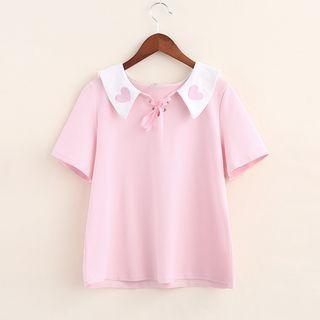 Short-sleeve Lace-up Embroidery Top