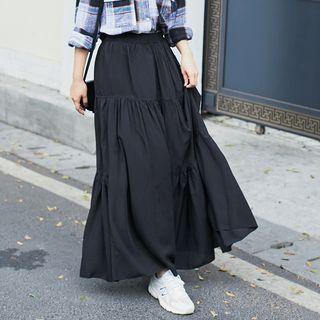 High Waist Maxi A-line Skirt Black - One Size