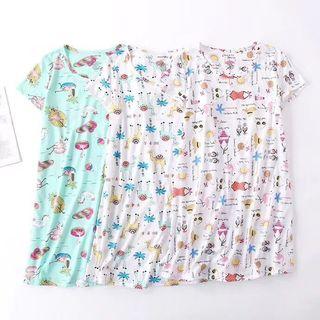 Printed Short-sleeve Sleep Dress