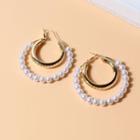 Faux Pearl Hoop Earring F15220 - 1 Pair - Gold & White - One Size