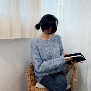Drop-shoulder Cable-knit Top Sky Blue - One Size