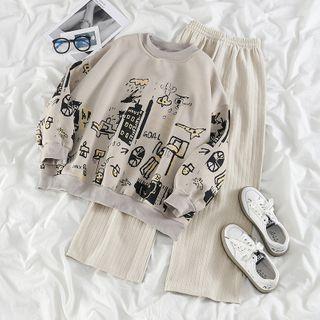 Printed Pullover / High-waist Wide-leg Pants