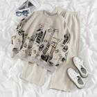 Printed Pullover / High-waist Wide-leg Pants