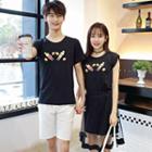 Couple Matching Printed Short Sleeve T-shirt / Shorts/ Mesh Overlay Sleeveless Dress