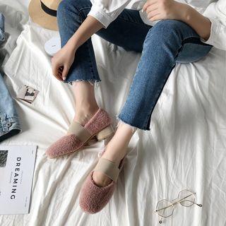 Block Heel Fleece Pumps