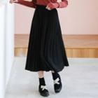 Plain Midi A-line Pleated Skirt Black - One Size