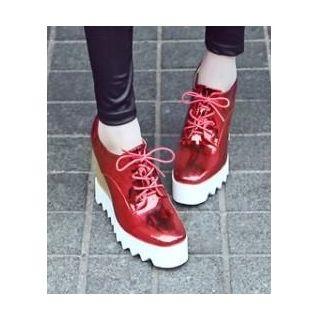 Lace-up Platform Wedge Metallic Shoes