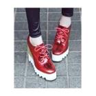 Lace-up Platform Wedge Metallic Shoes