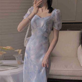 Short-sleeve Tie-dye Midi Dress