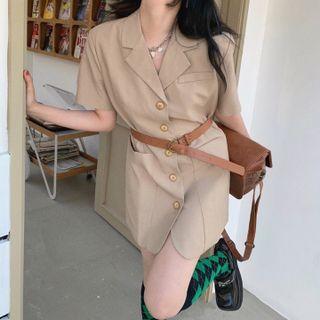 Short-sleeve Belted Mini A-line Blazer Dress