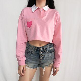 Heart Embroidered Cropped Pullover