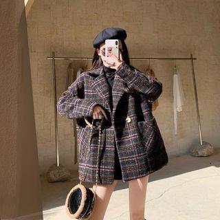 Notch Lapel Plaid Button Coat