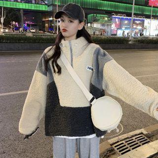 Color Block Faux Shearling Sweatshirt