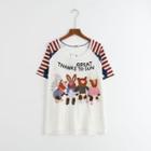 Embroidered Striped Panel Short-sleeve T-shirt White - One Size