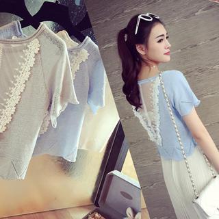 Lace Panel Short-sleeve Top