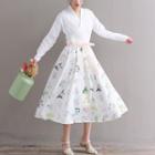 V-neck Long-sleeve Top + Chiffon Skirt