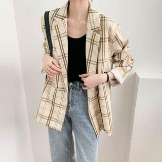Plaid Two Tone Button-up Blazer As Shown In Figure - One Size