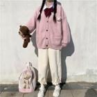 Animal Plush Cardigan / Long-sleeve Shirt / Bow Necktie / Frill Trim Pants / Set