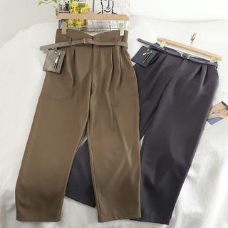 Set: Cropped Straight-fit Pants + Belt Bag