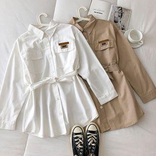 Long-sleeve Single-breasted Shirt With Belt