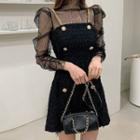 Sheer Panel Chained Tweed A-line Dress