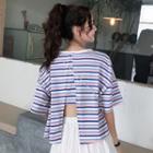 Striped Slit-back Short-sleeve T-shirt