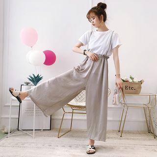 Set: Short-sleeve T-shirt + Chiffon Wide-leg Pants