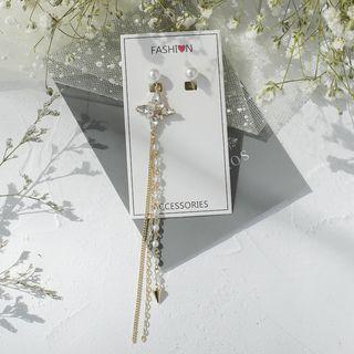Non-matching Faux Pearl Rhinestone Fringed Earring