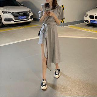 Cold-shoulder Asymmetric Hem Midi A-line Dress