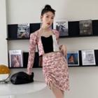 Floral Print Open-front Jacket / Mini Pencil Skirt / Camisole Top / Set