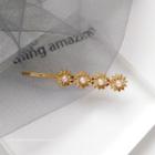 Faux Pearl Alloy Daisy Hair Pin Set Of 3 - Hair Clip - Gold - One Size
