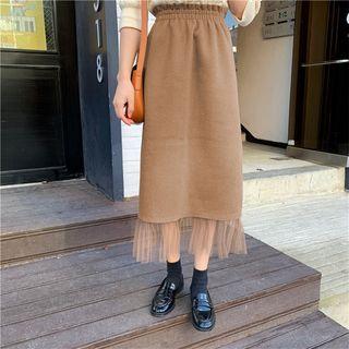 Mesh Hem Midi A-line Skirt