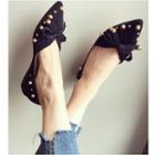 Studded Bow Pointed Fabric Flats