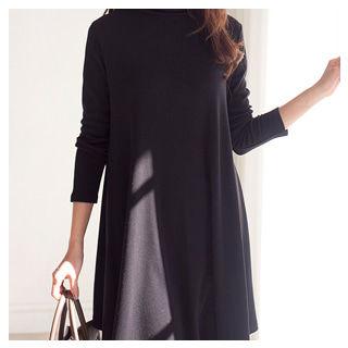 Turtle-neck Brushed Fleece Lined A-line Dress