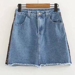 Contrast Strap A-line Denim Mini Skirt