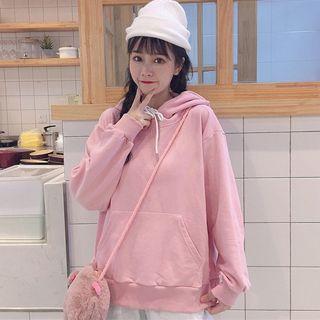 Pig Embroidered Hoodie Pink - One Size