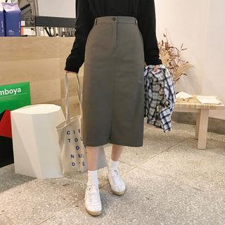 Band-waist Zip-front Long Skirt