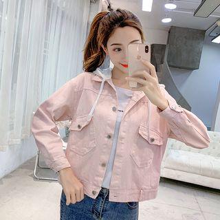 Long-sleeve Plain Hooded Denim Jacket