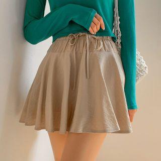 Inset Shorts Tie-waist Flared Miniskirt