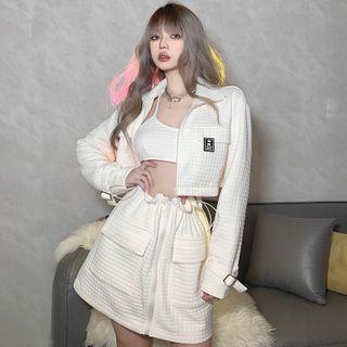 Set: Zip-up Jacket + Camisole Top + Mini Skirt