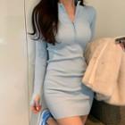 Zip-up Ribbed Knit Dress