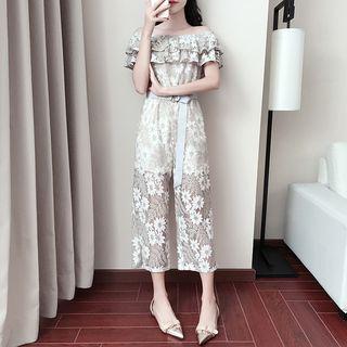 Short-sleeve Off Shoulder Lace Jumpsuit