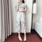 Short-sleeve Off Shoulder Lace Jumpsuit