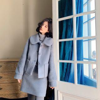 Single-breasted Wool Blend Coat / Jacket / A-line Skirt