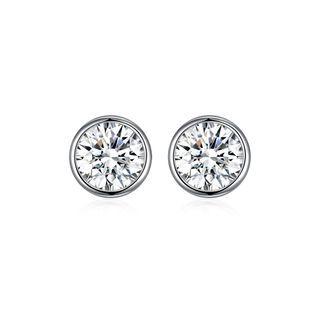 925 Sterling Silver Simple Round Stud Earrings With White Austrian Element Crystal Silver - One Size