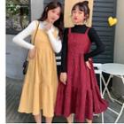 Long-sleeve Knit Top / Midi Overall Dress