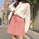 Long-sleeve Embroidered T-shirt / Strappy Mini Skirt